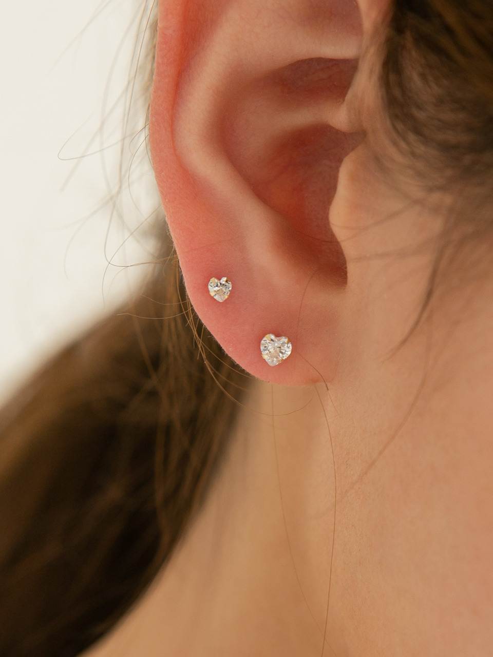 Серьги 14k с сердечками и фианитами (14k Gold) #ES03