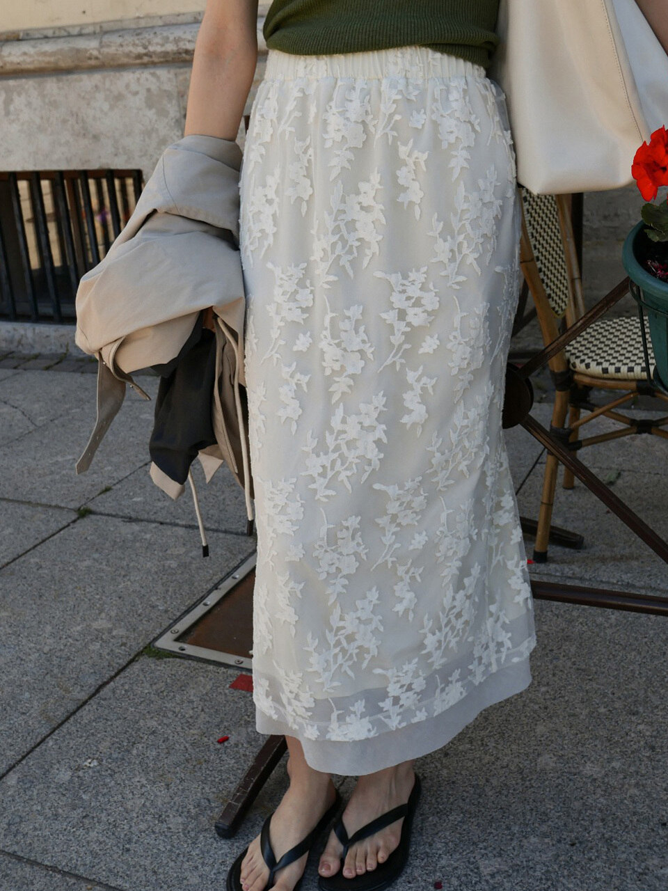 Floral Veil Skirt_Ivory