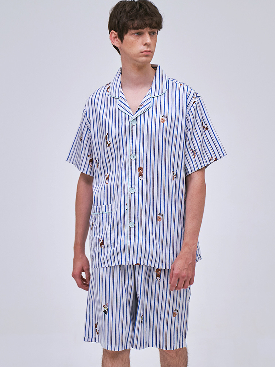 Tencel модальный пилинг собака короткий рукав набор мужской пижама