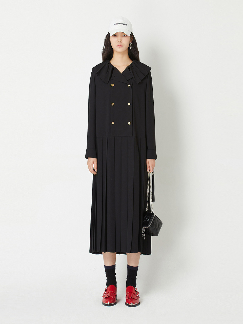 럭키슈에뜨]Ruffle Collar Double Long Dress_LFDAA23270BKX