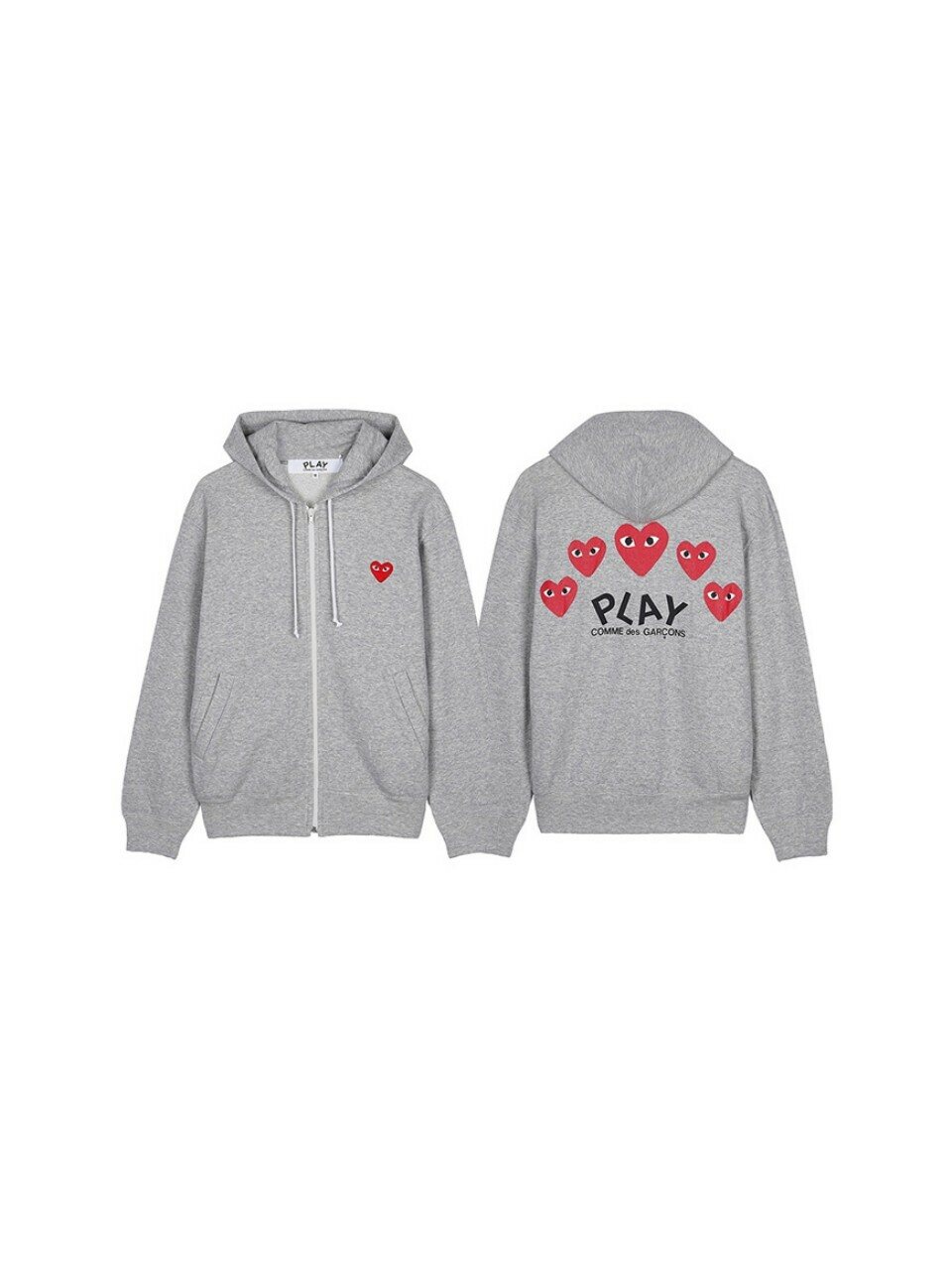 Худи на молнии COMME des GARCONS с сердечками AX T250 051 GREY