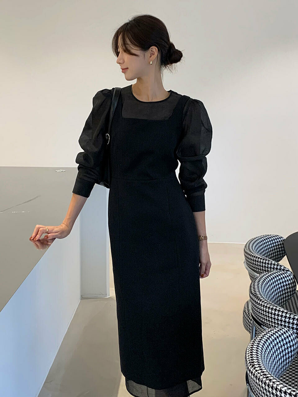Sheer Layered Tie Dress LMBFCO25DR803 - Black