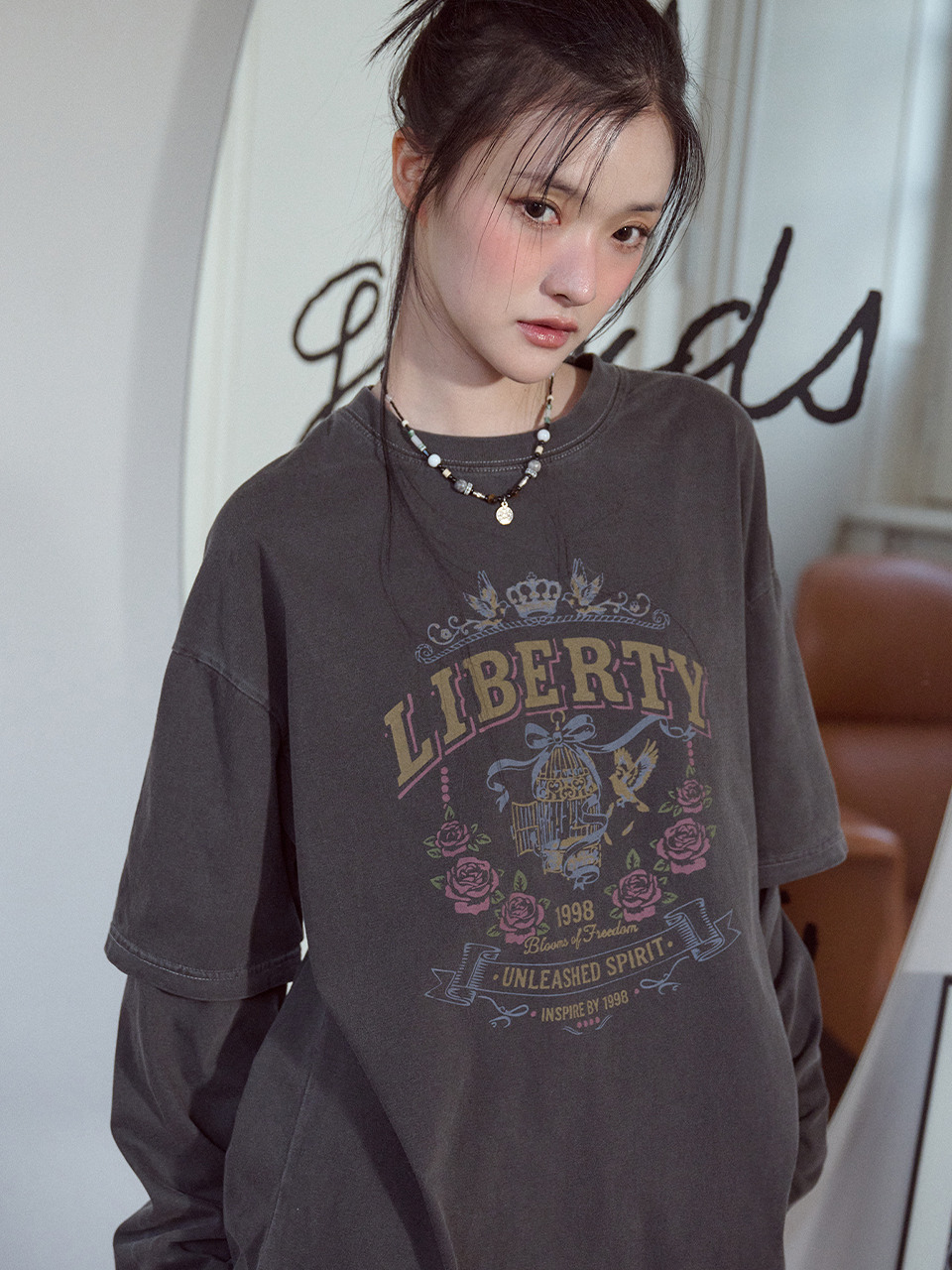 Многослойный лонгслив Liberty Rose пигмент Smoke Black