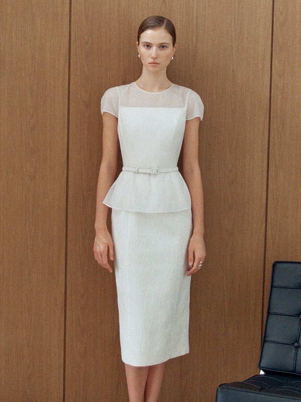 INDIE Organza peplum long dress (Cream/Black)