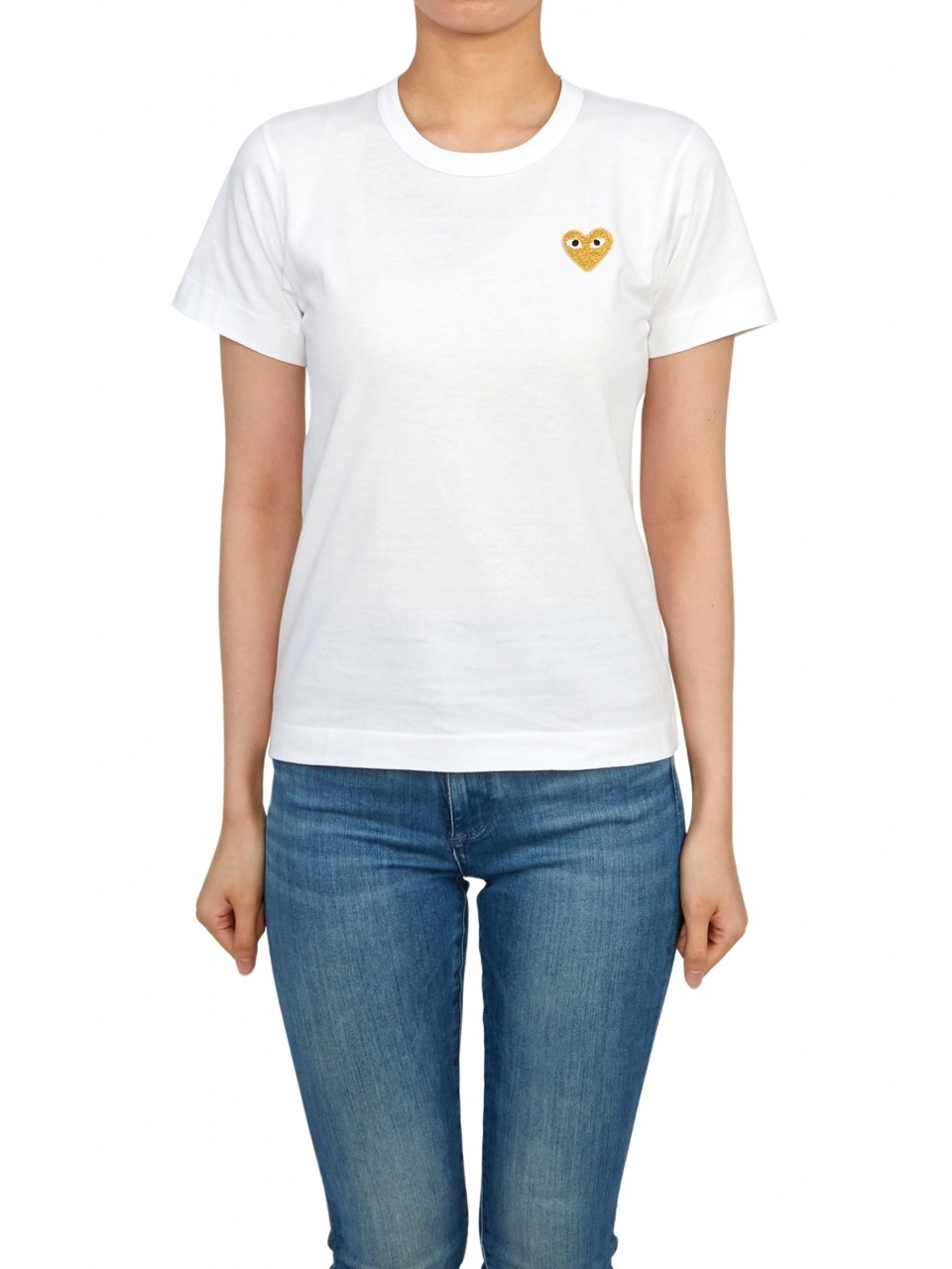Женская футболка COMME DES GARCONS с золотым патчем AZ T215 051 4