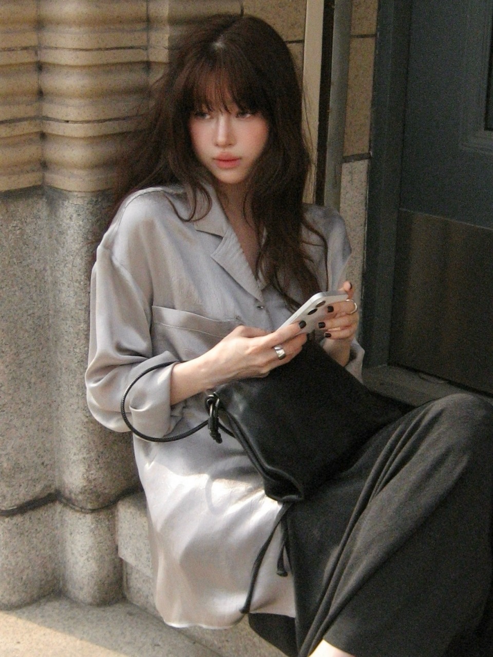 PEARL OPEN COLLAR SHIRT - SILVER