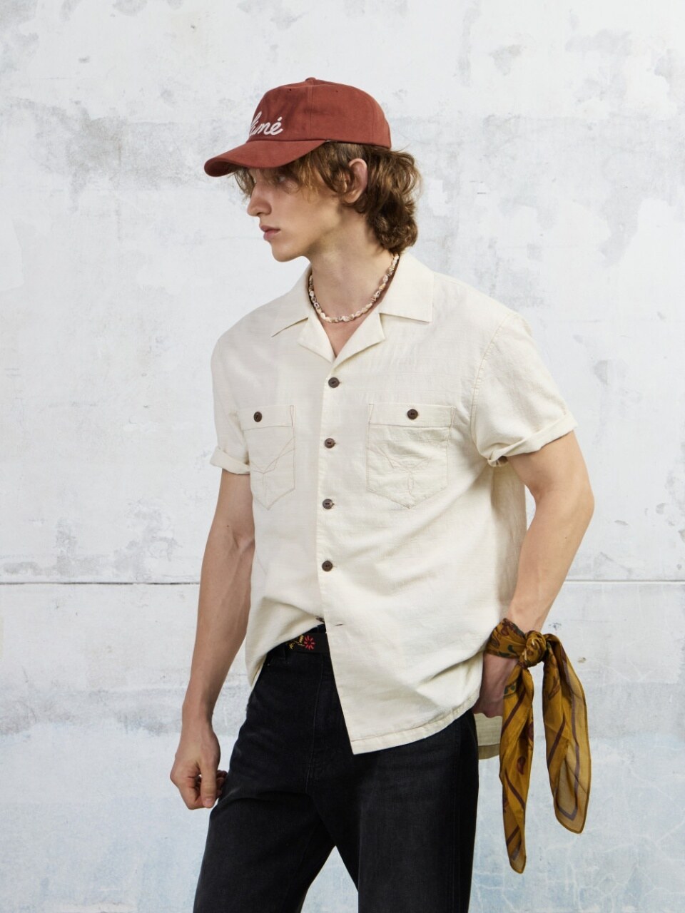 Men Western Embroidered Pocket Shirt, Ivory