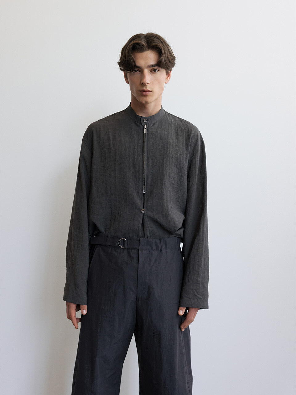 STAND COLLAR SHIRT [GREY]