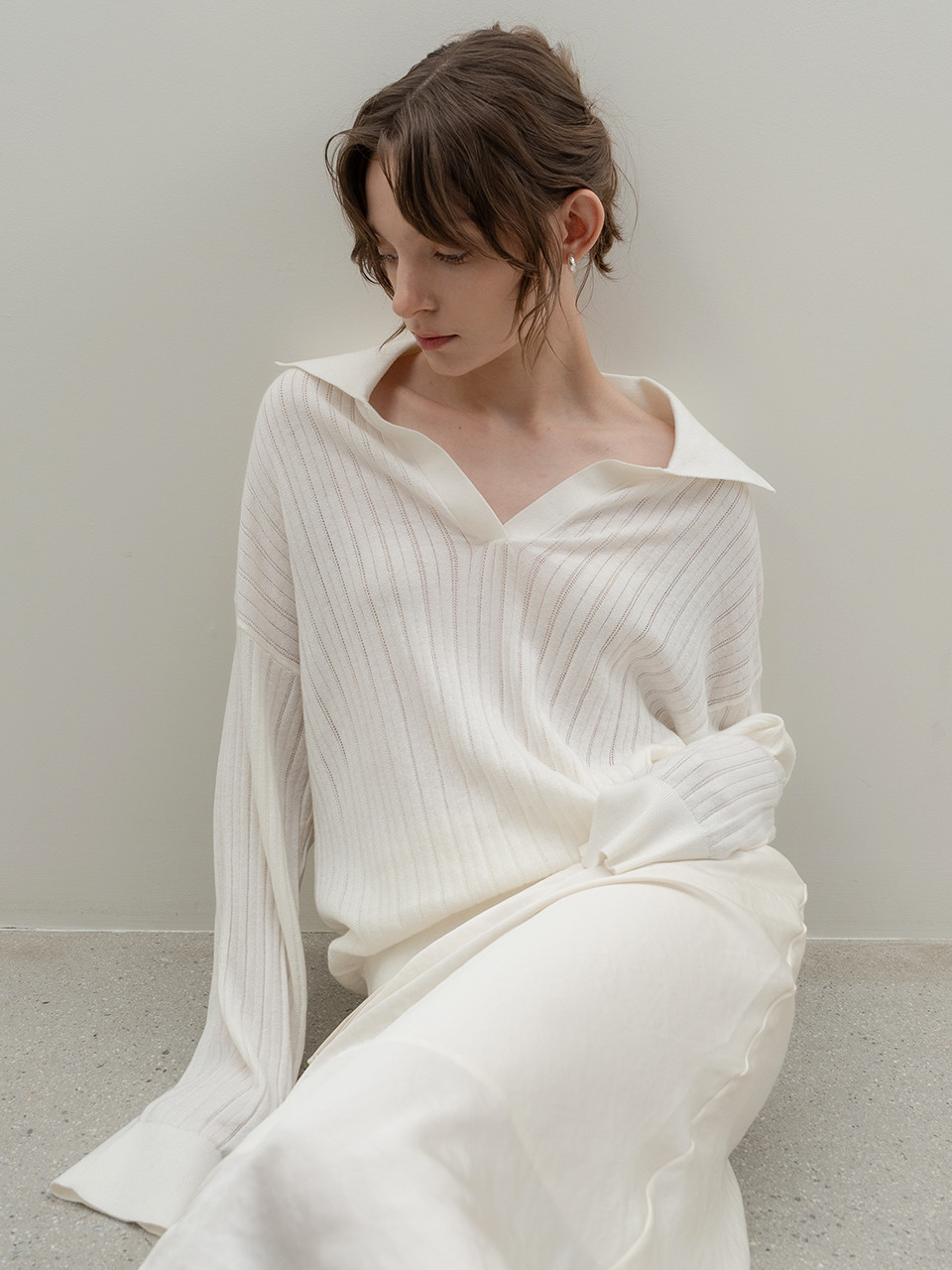 SILK SHEER COLLAR KNIT IVORY