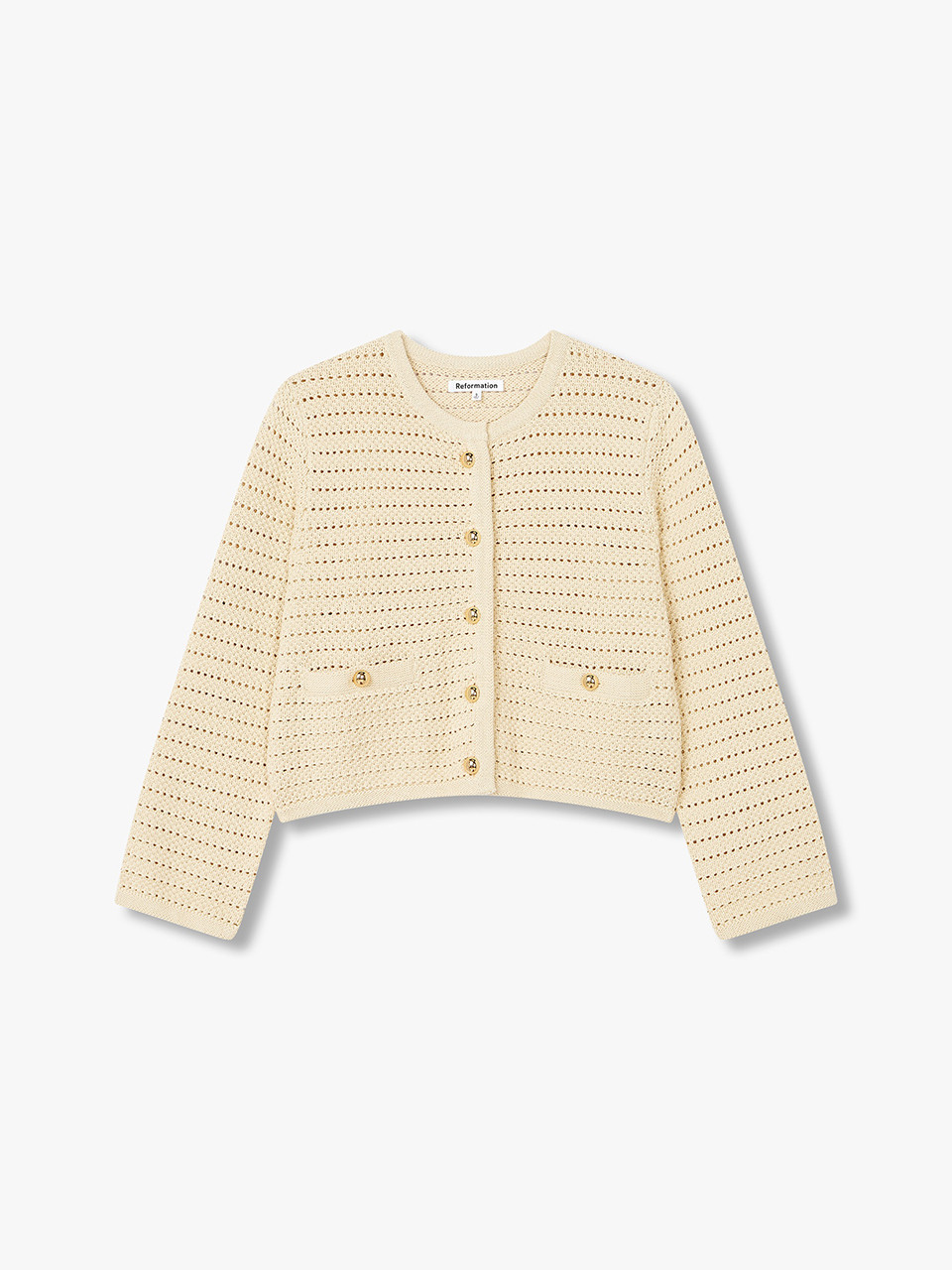 Вязаный кардиган на пуговицах-шариках RF14108017_Yellowish Beige
