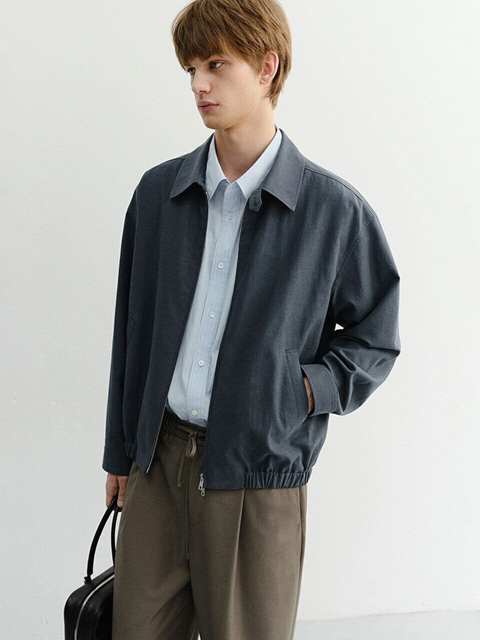 UNISEX COLLARED LIGHT BLOUSON JACKET SMOKY NAVY_M_UDJU6B121N3