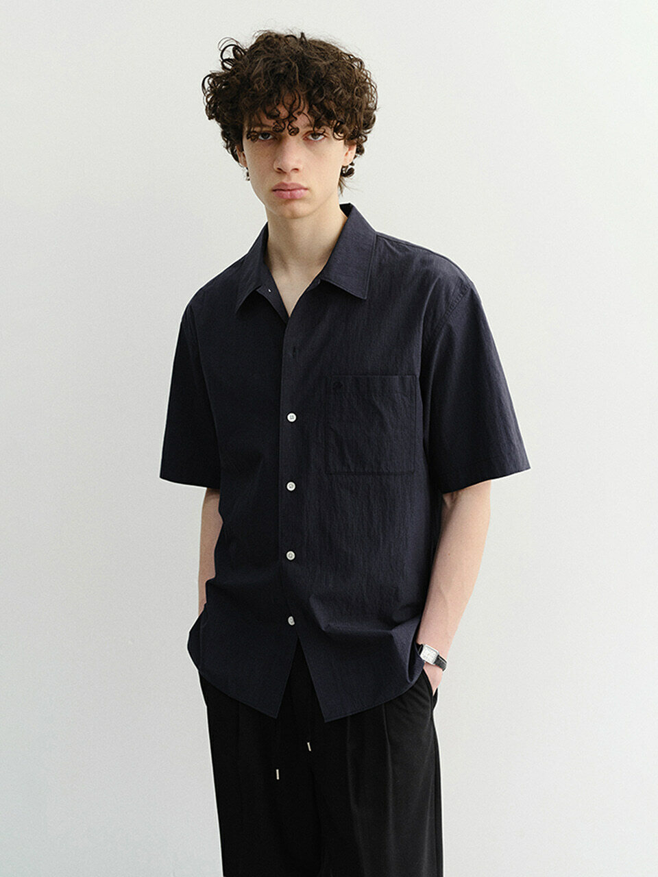 UNISEX OPEN COLLARED SHIRT NAVY_M_UDSH6B130N2