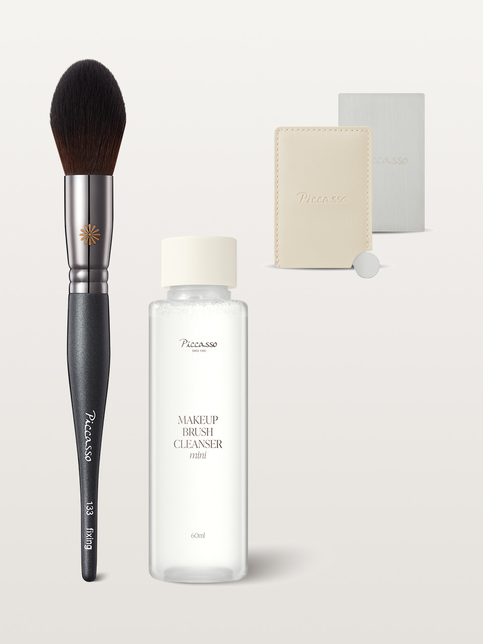 Picasso 133 фиксирующая пудра + очиститель кистей 60ml (+ палетка с зеркалом)