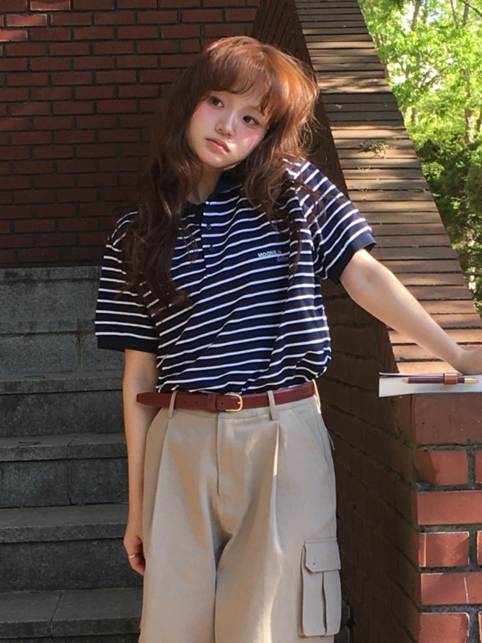01 M.C UNISEX, Stripe PK Half рубашка / Navy