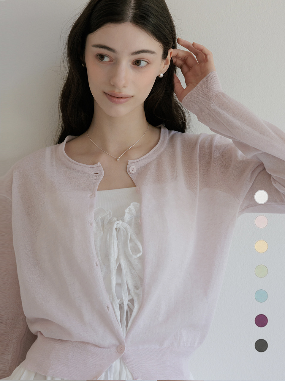 [ICE-LINEN] SHEER LINEN R-neck Cardigan _ 7Color