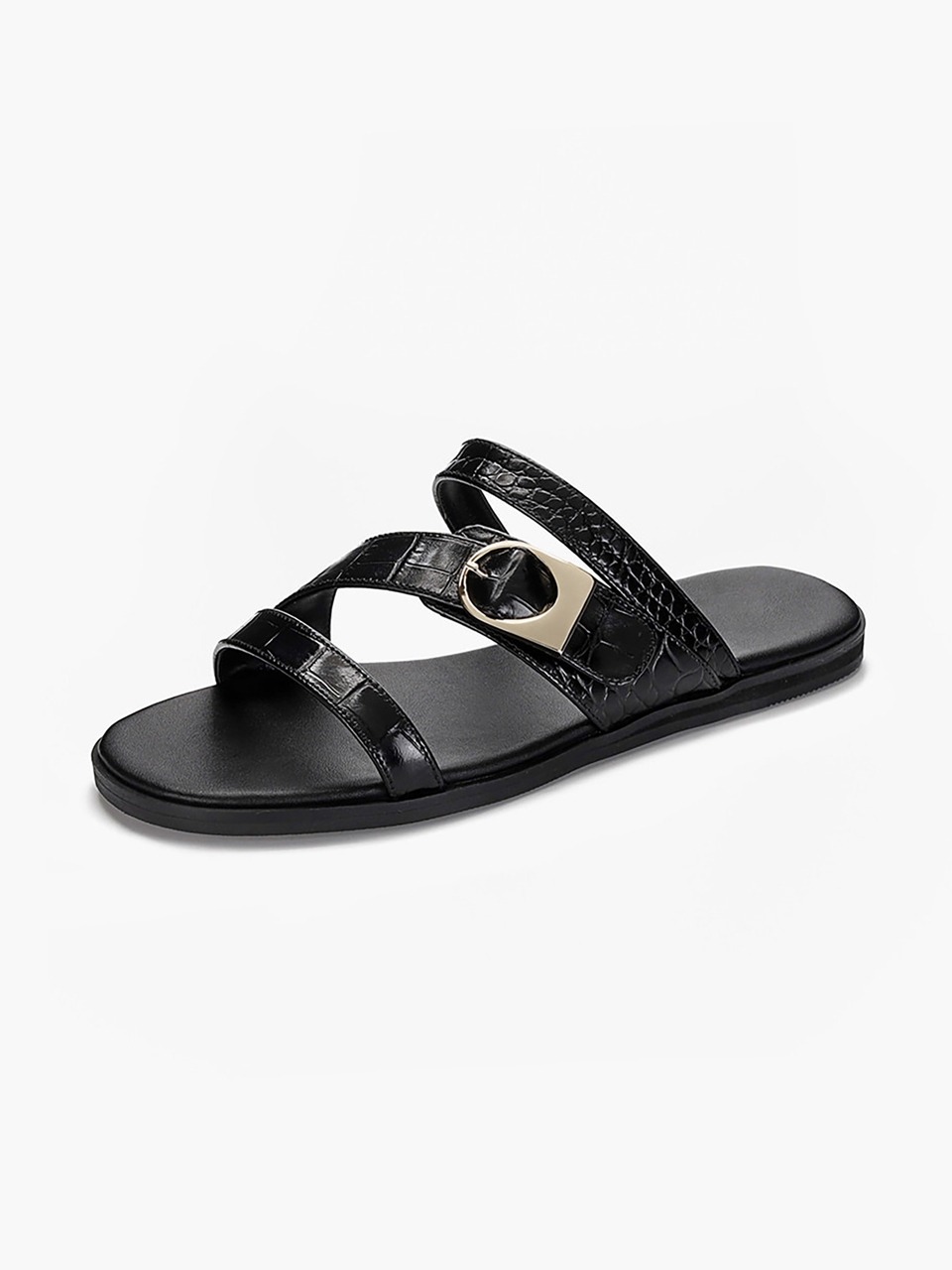 Шлепанцы Anello Croco Emboss Crossover Strap Black 1270