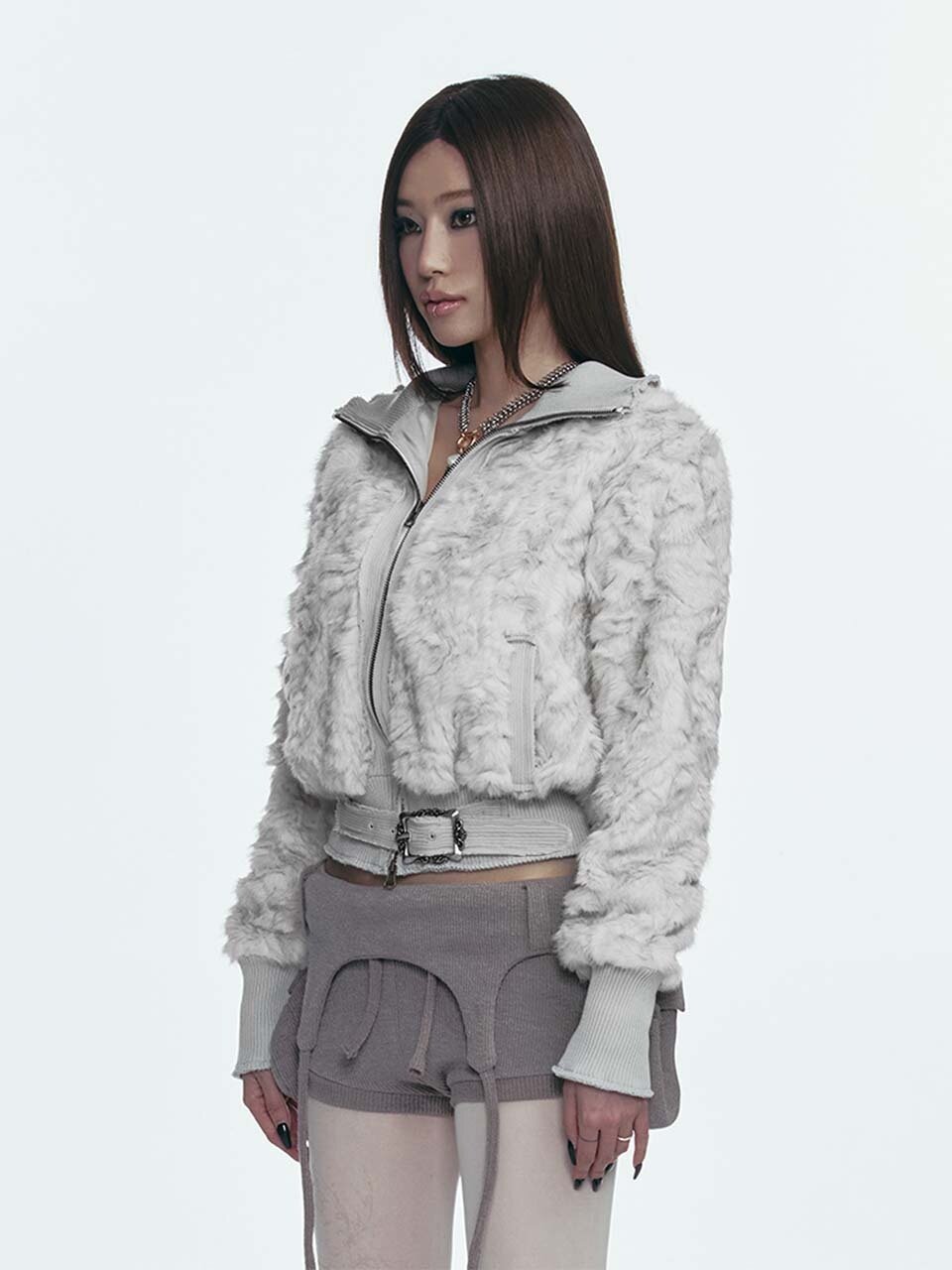 FUR SPEARS ZIP JACKET - GREY