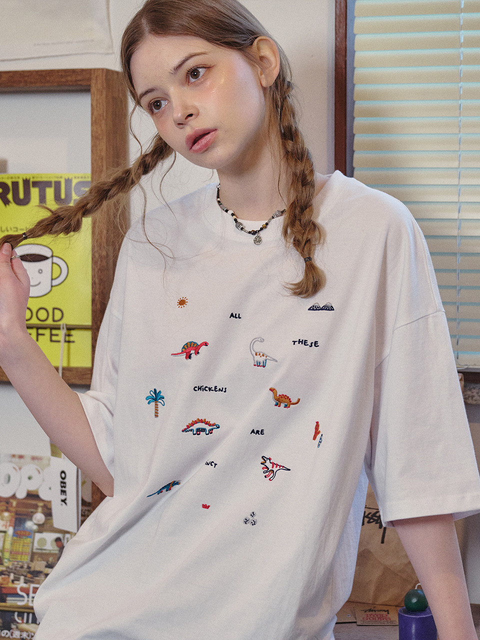 Футболка Dino Stitch с вышивкой White