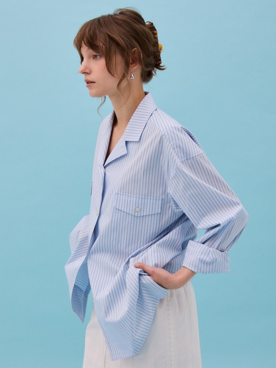ESSENTIAL OPEN COLLAR SHIRT - BLUE