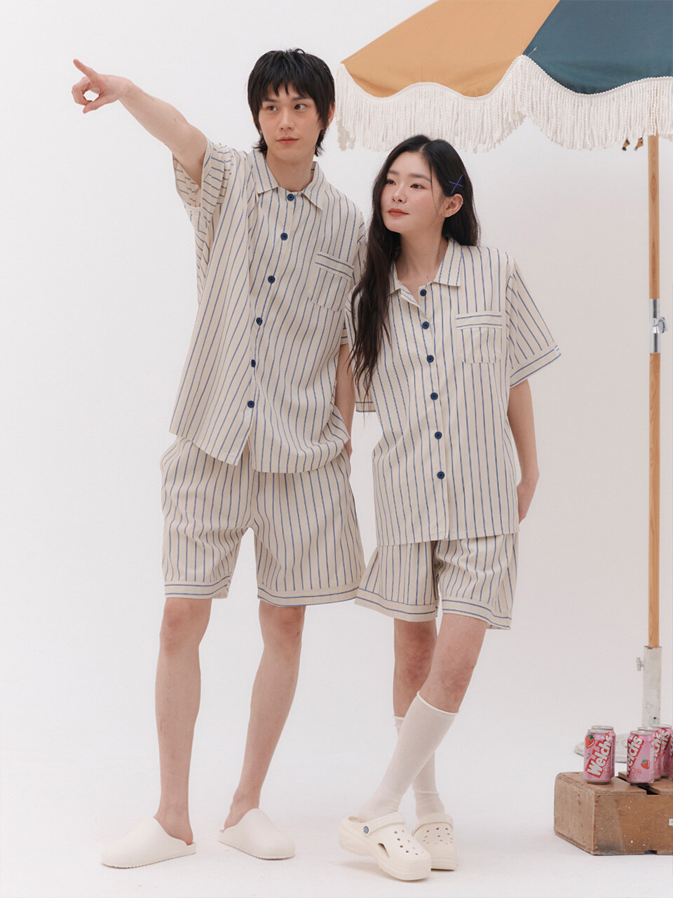 [Пик Квак Мин Кён] [2PACK] (uni) Пижама с шортами Tide Rhythm Oat Sandy