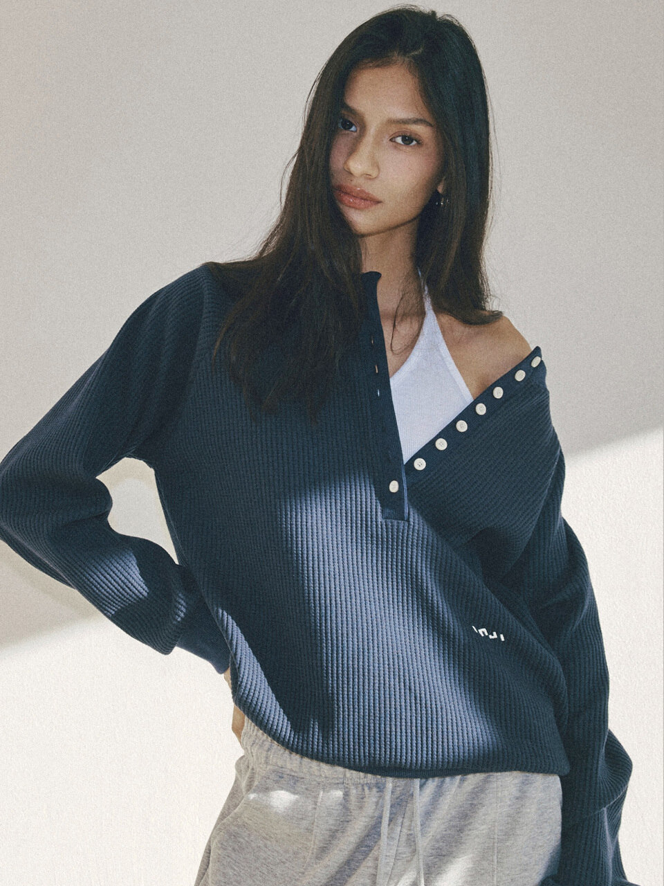 Свитшот Waffle Relief Deep Placket Navy