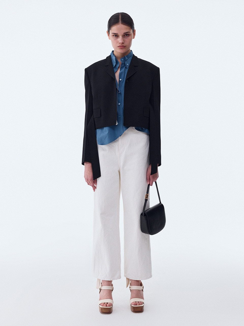 렉토]RC CLASSIC WAIST BELT DETAIL CROP JACKET (BLACK)