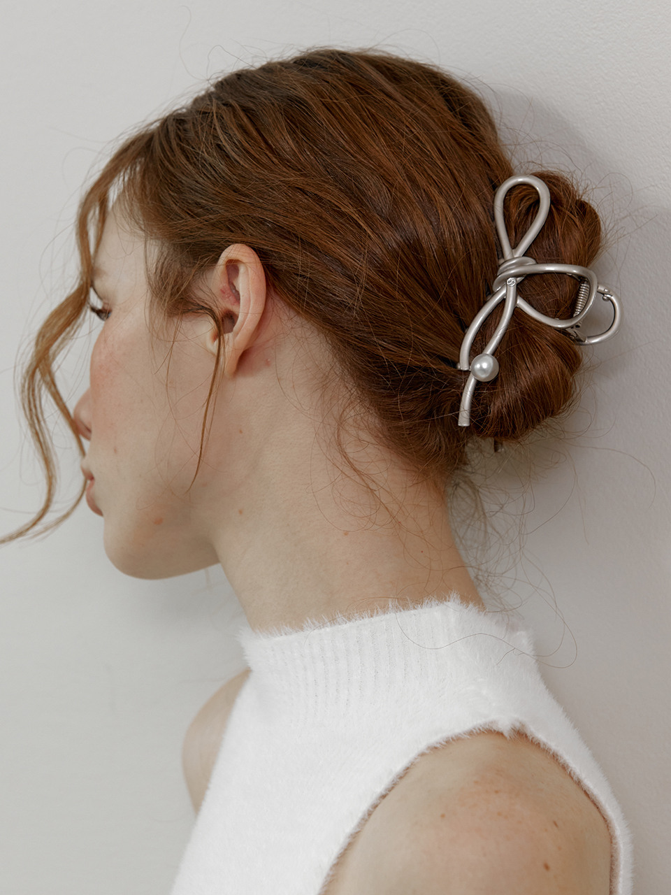 Pearl ribbon knot hair claw clip_5 colors