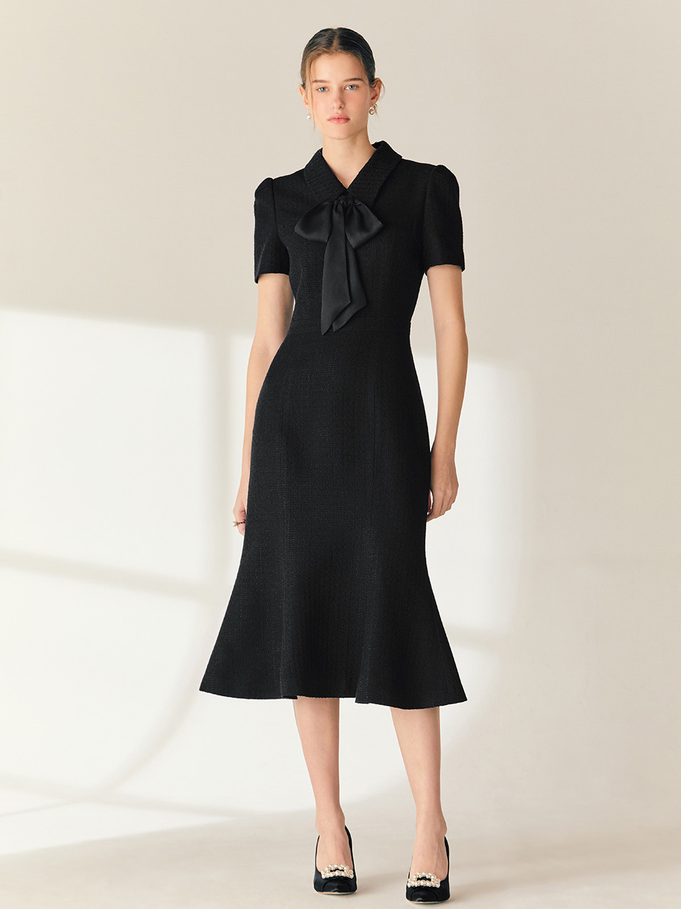 Твидовое платье-русалка EMMA с воротником (Butter/Black)