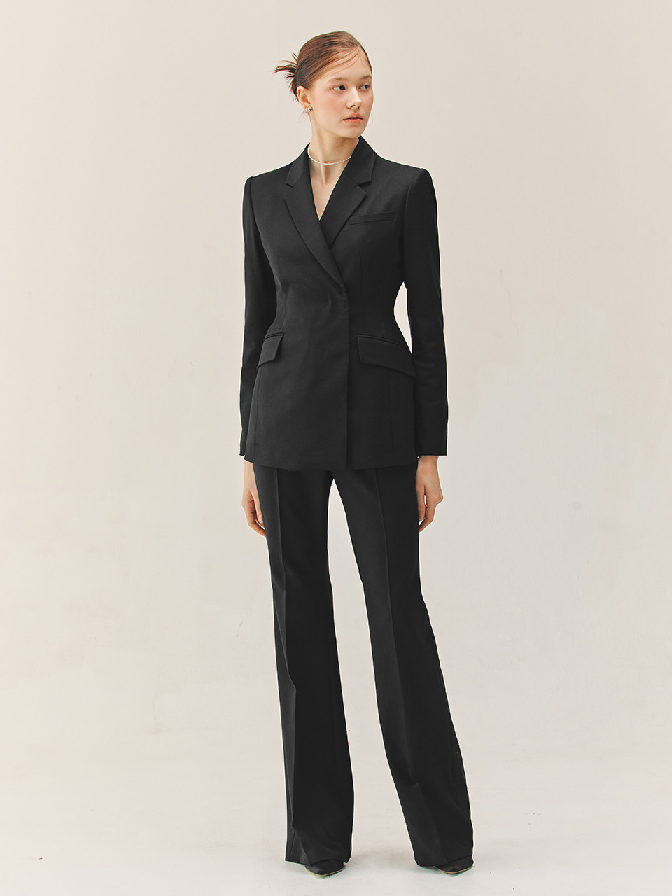[SET]TRINITY Double breasted tailored wool blazer + VASHTI Bootcut wool trousers (Черный)