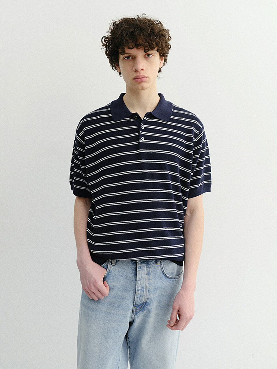 UNISEX SOFT STRIPED POLO KNIT NAVY_M_UDSW6B121N2