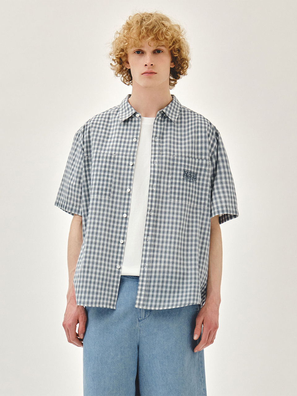 M CHECK HALF SLEEVE SHIRT ivory