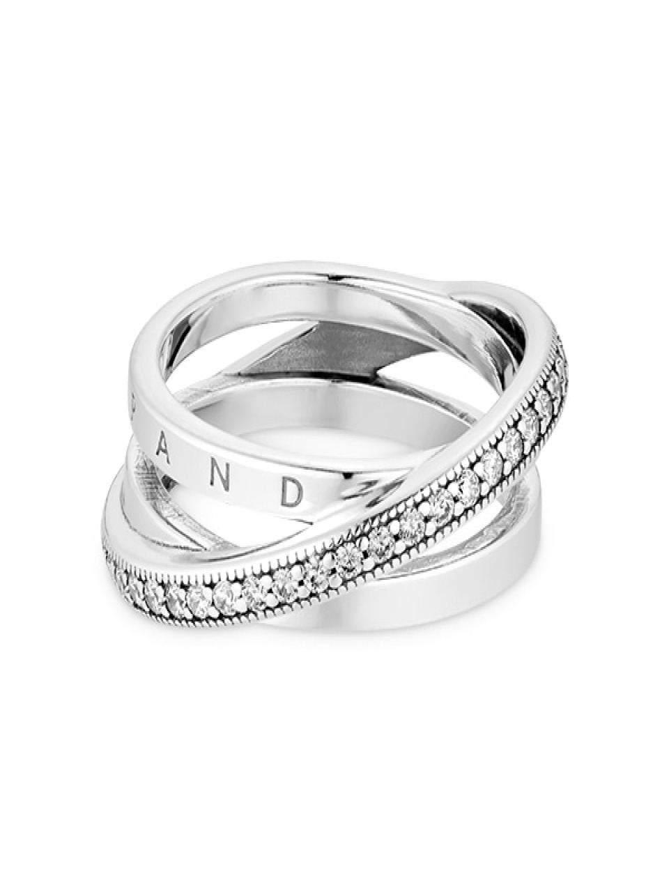 Серебряное кольцо Pandora 199057C01 Signature Crossover Pavé Triple Band