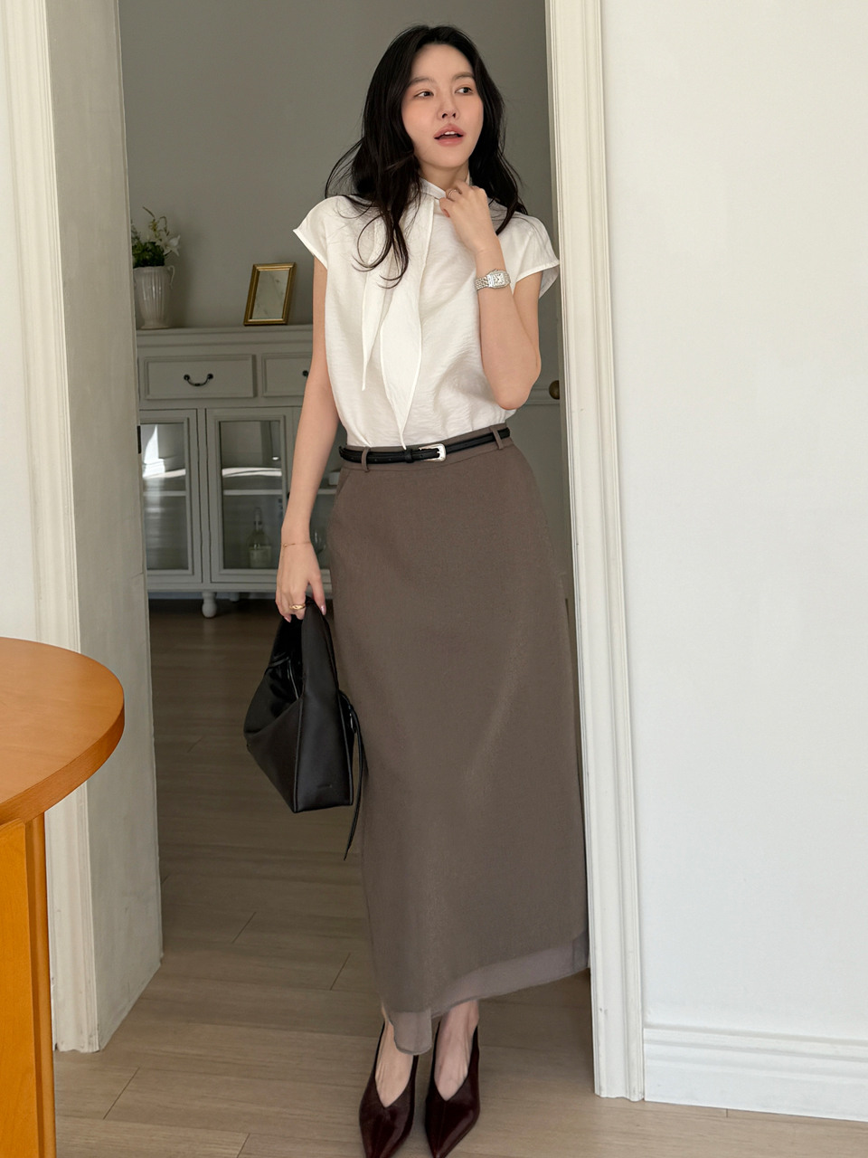 Юбка с ремнем Layered Mocha Brown L330