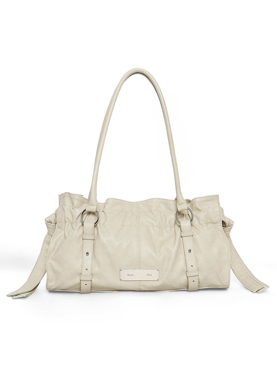 SHIRRING TIE BUCKLE SHOULDER BAG IN BEIGE