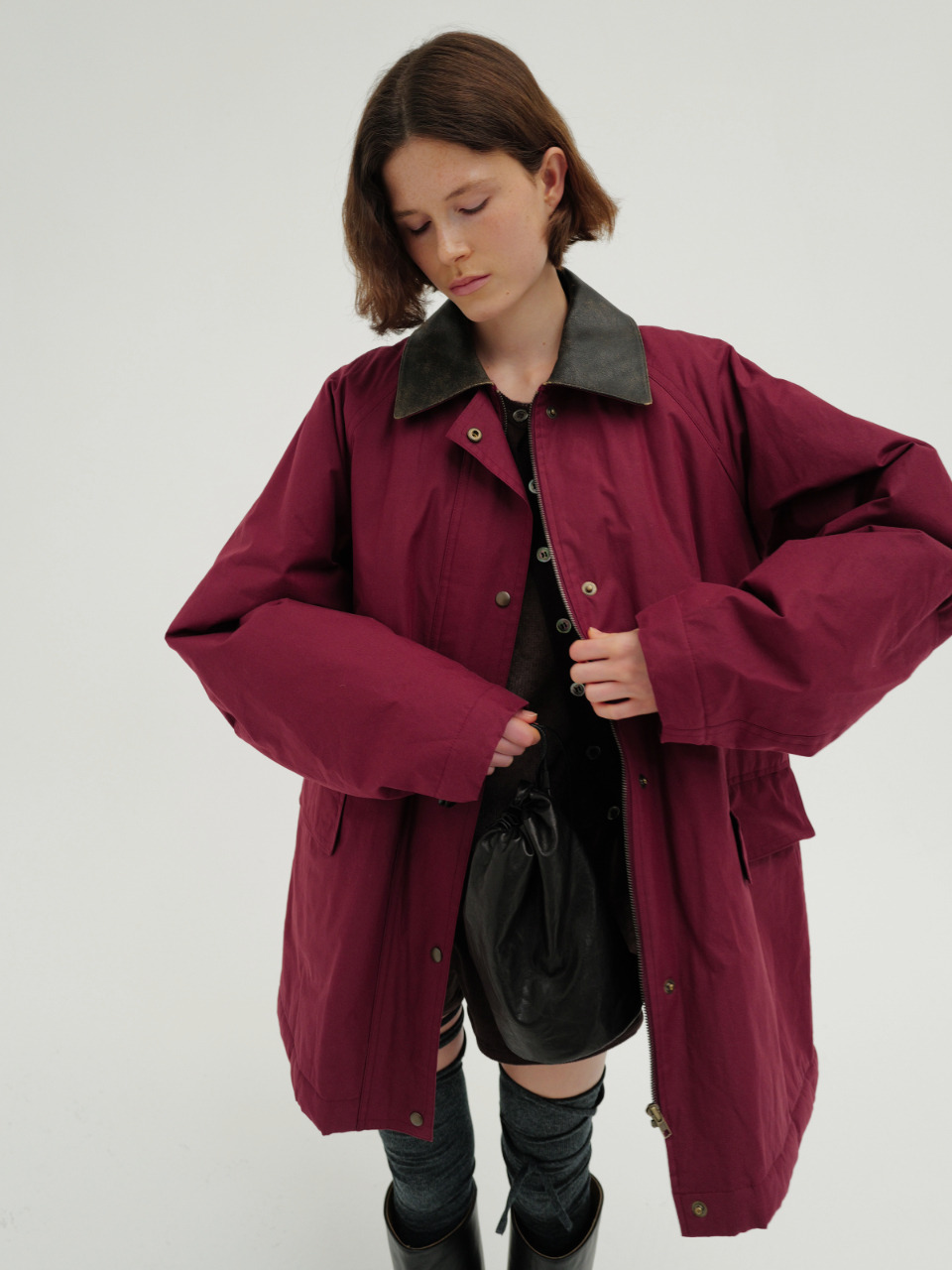 ジャケット・アウター MONOHA Coated cotton work jacket / brown Dusty suede work jacket (khaki beige / navy / brown) : MONOHA