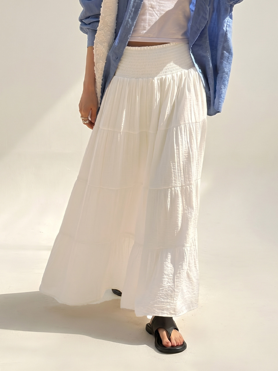 Ярусная юбка на резинке Liv Tiered Banding Skirt_White