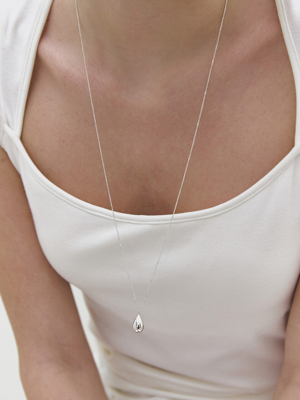 925 silver Volume Drop Long Necklace