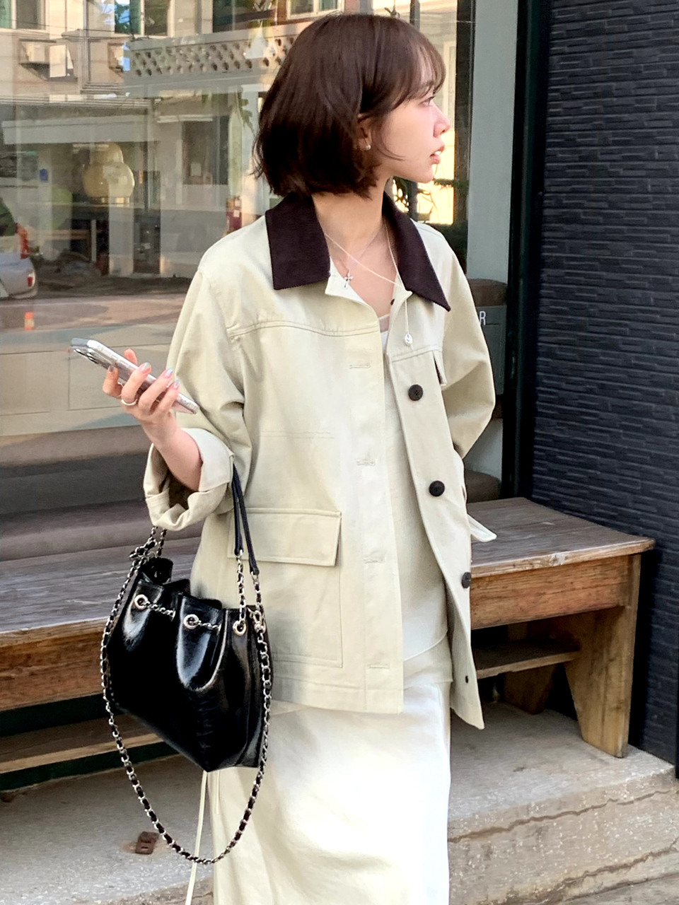 Винтажная куртка сафари из вельвета [Tan Beige][Charcoal]