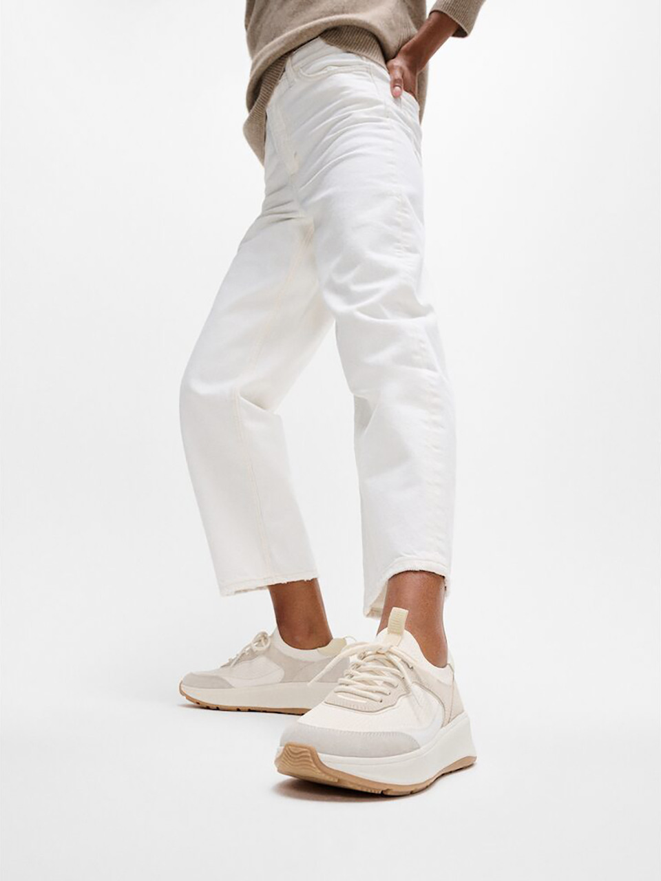 Женские кеды на платформе замша/трикотаж - Sun Sand/Cream (FT59K2N211)