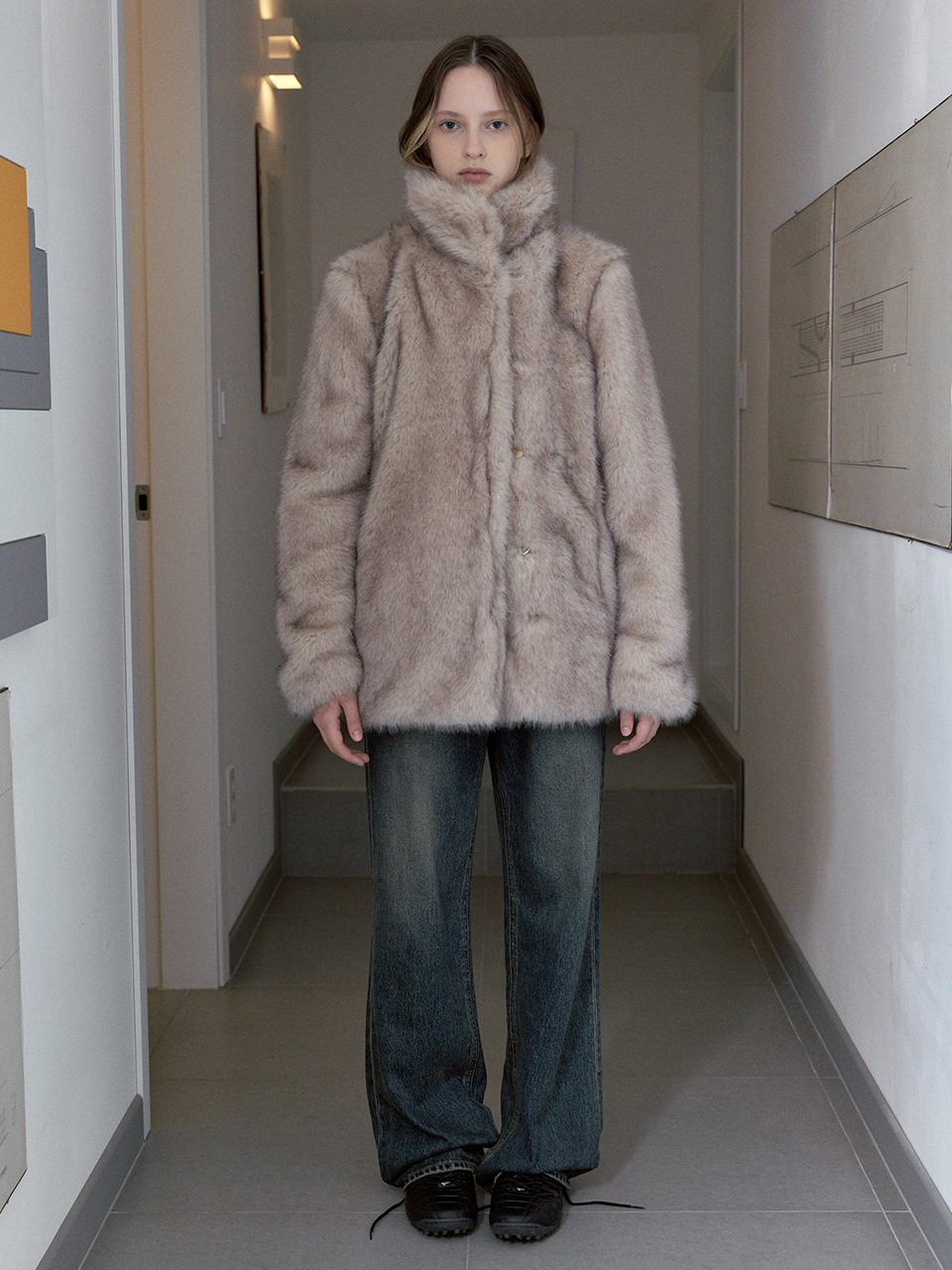 시눈]HEAVY MIX FUR JACKET (ASH BROWN)