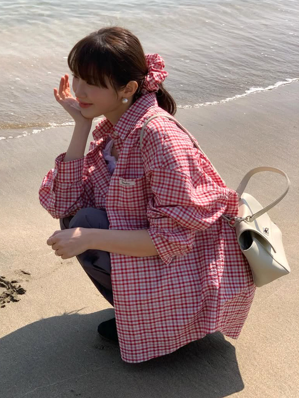 Рубашка Ray overfit check shirt [TISP05SH01]_Red + резинка
