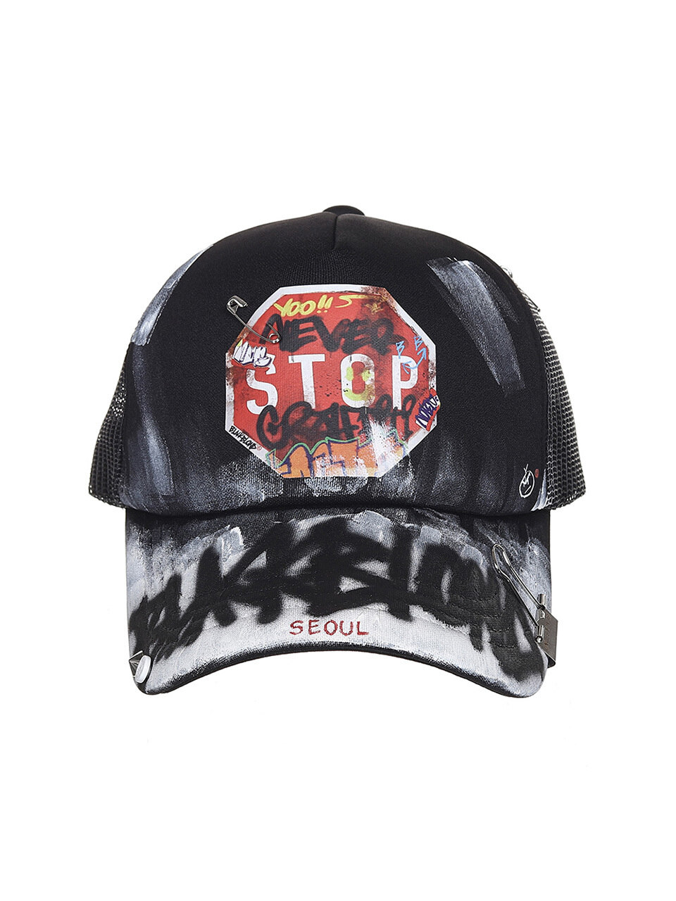 블랙블론드]BBD Never Stop Painted Trucker Mesh Cap (Black)