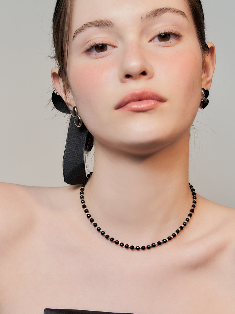 헤이]onyx mix silver necklace