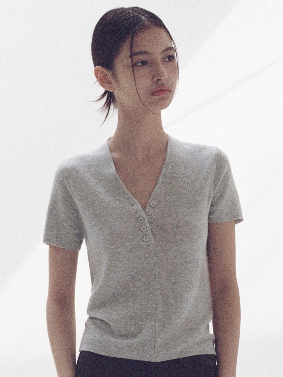 Вязаный кардиган V-neck с пуговицами Grey C083