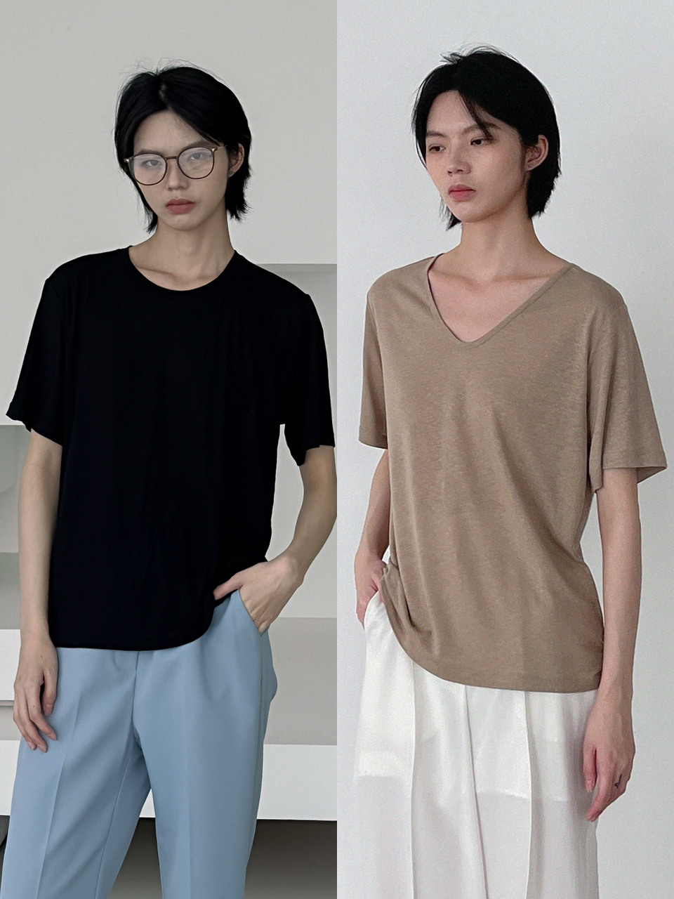 9 Colors - Soft Loosefit linen t-shirt (V-neck, Round-neck)