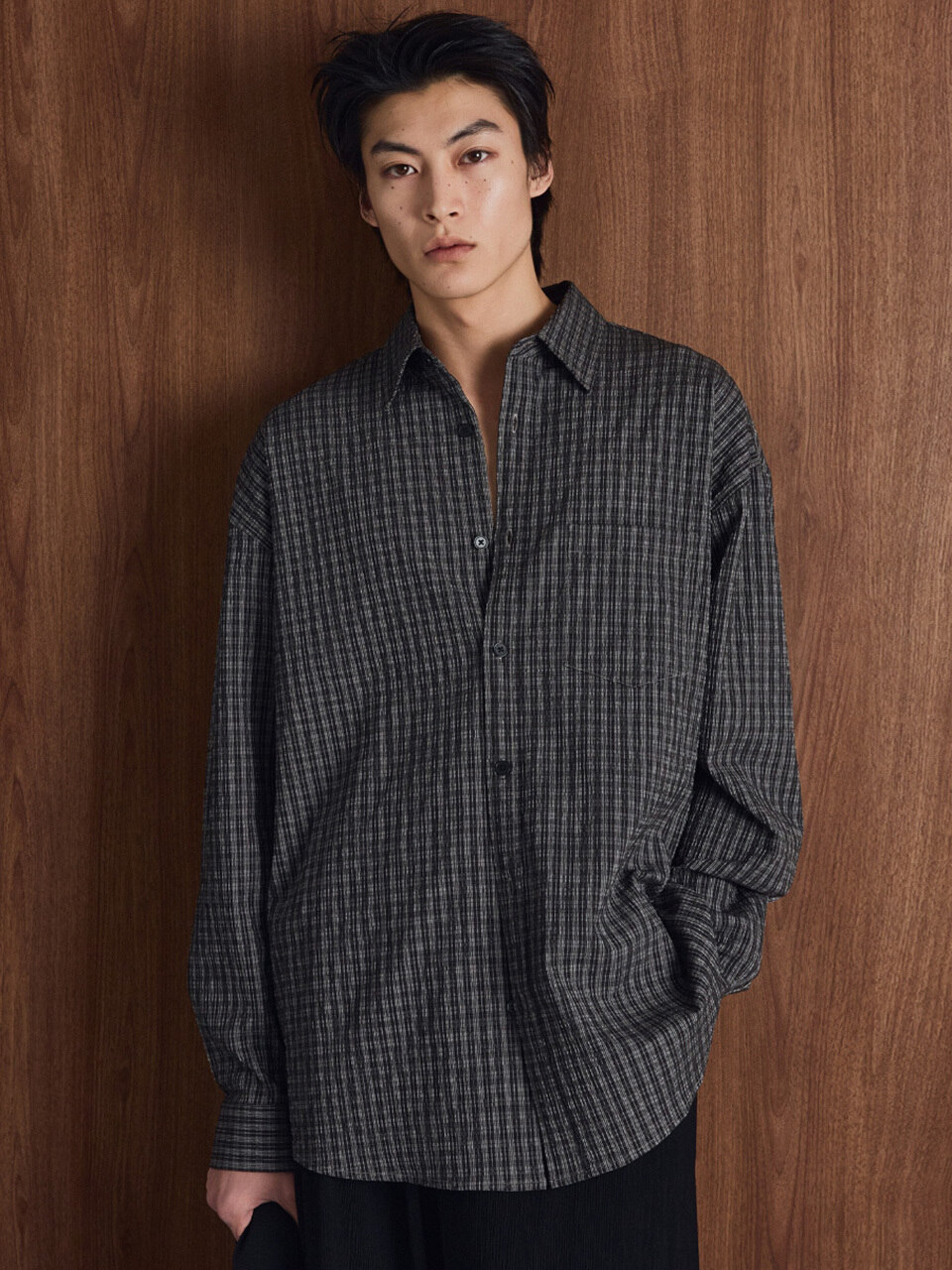 Kinoshita Seersucker Check Shirts (Black) TNSH6E102BK
