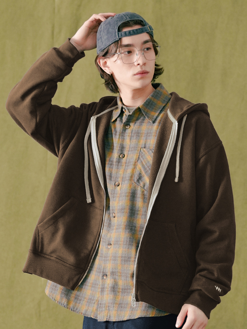 Худи на молнии с кнопками Brown JJHD7844