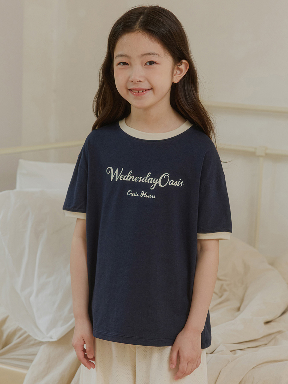 [Kids]Oasis Logo Ringer T-Shirt_NAVY(WB6TP39)