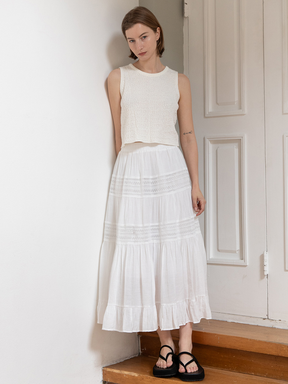 Lace banded skirt_5color