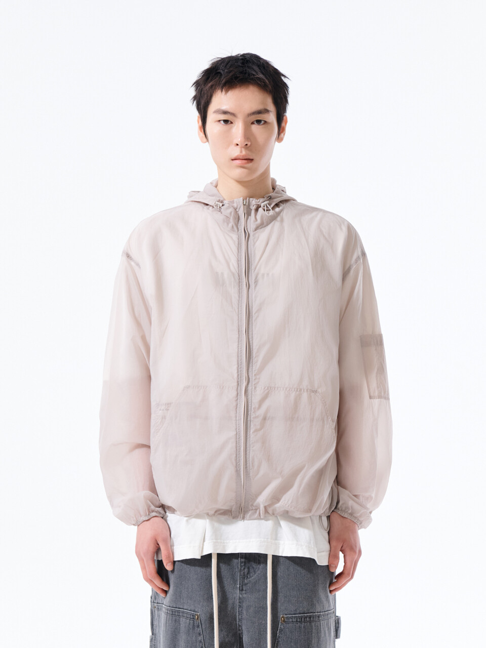 BACK LOGO HOODY WINDBREAKER FOR MEN IN LIGHT GREY